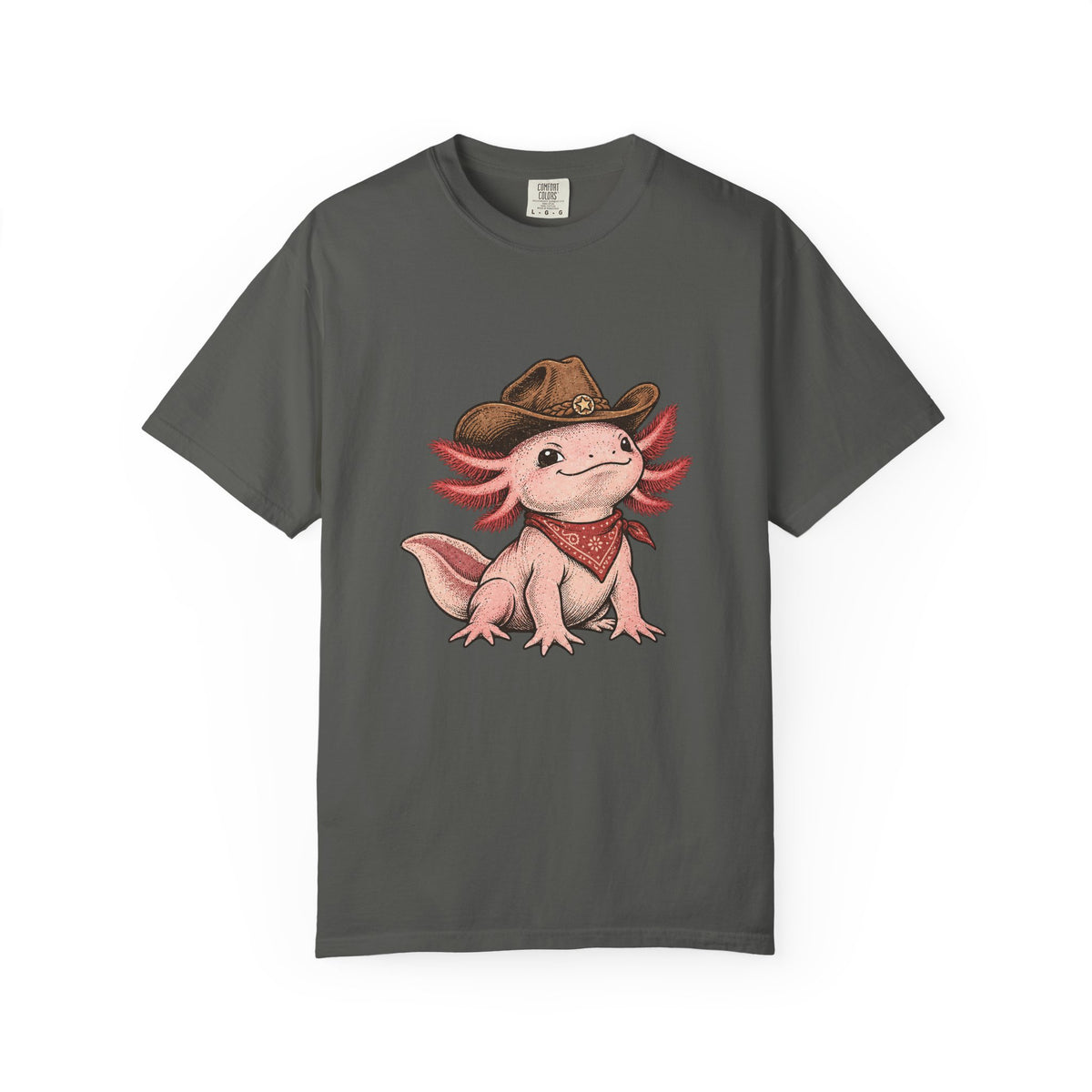 Cowboy Axolotl Shirt, Comfort Colors Heavyweight Tee, Hand-Drawn Western Graphic