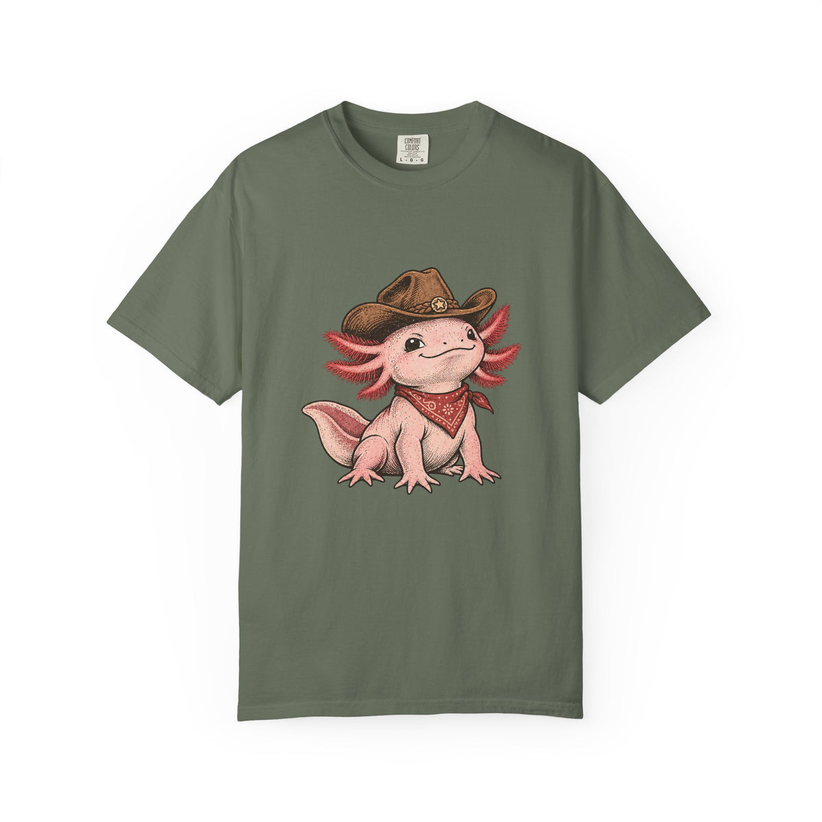Cowboy Axolotl Shirt, Comfort Colors Heavyweight Tee, Hand-Drawn Western Graphic