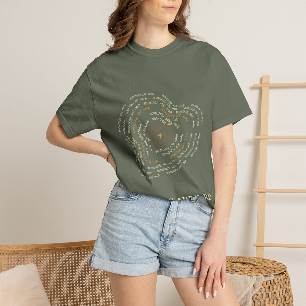 Mornings Are Hard Topographic Map Tee — Comfort Colors Coffee Shirt