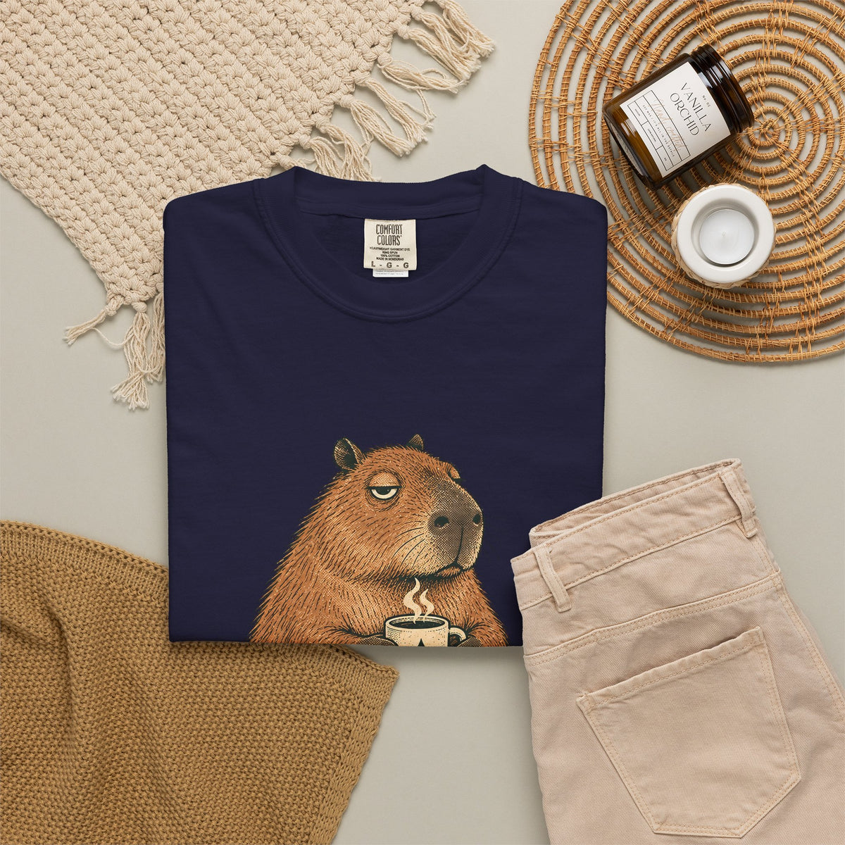 Mornings Are Hard Shirt, Comfort Colors Coffee Tee, Hand-Drawn Capybara