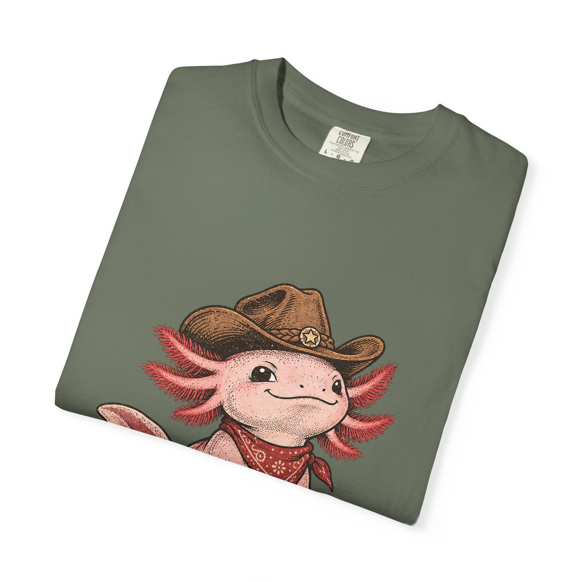 Cowboy Axolotl Shirt, Comfort Colors Heavyweight Tee, Hand-Drawn Western Graphic