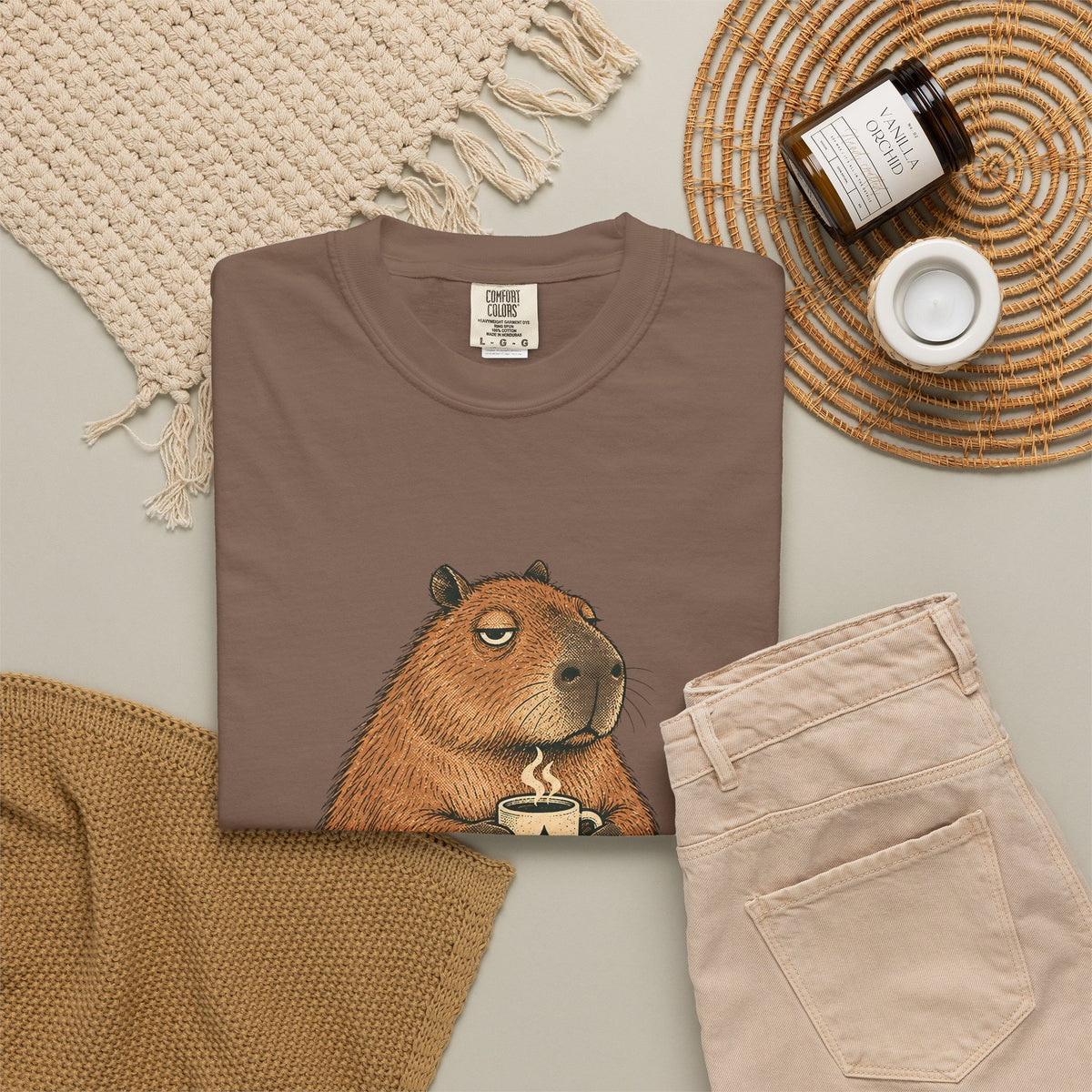 Mornings Are Hard Shirt, Comfort Colors Coffee Tee, Hand-Drawn Capybara