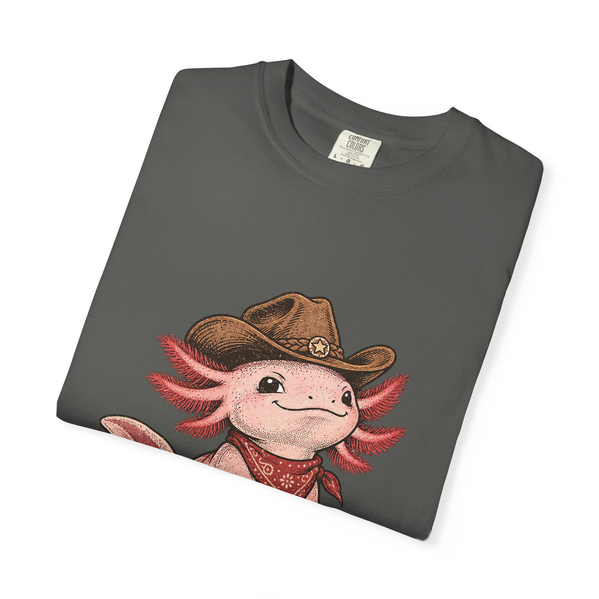 Cowboy Axolotl Shirt, Comfort Colors Heavyweight Tee, Hand-Drawn Western Graphic