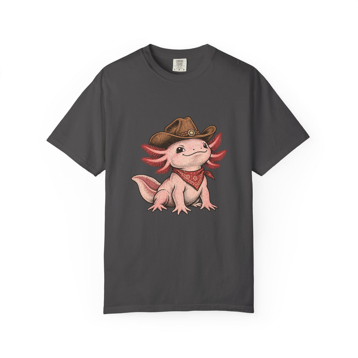 Cowboy Axolotl Shirt, Comfort Colors Heavyweight Tee, Hand-Drawn Western Graphic