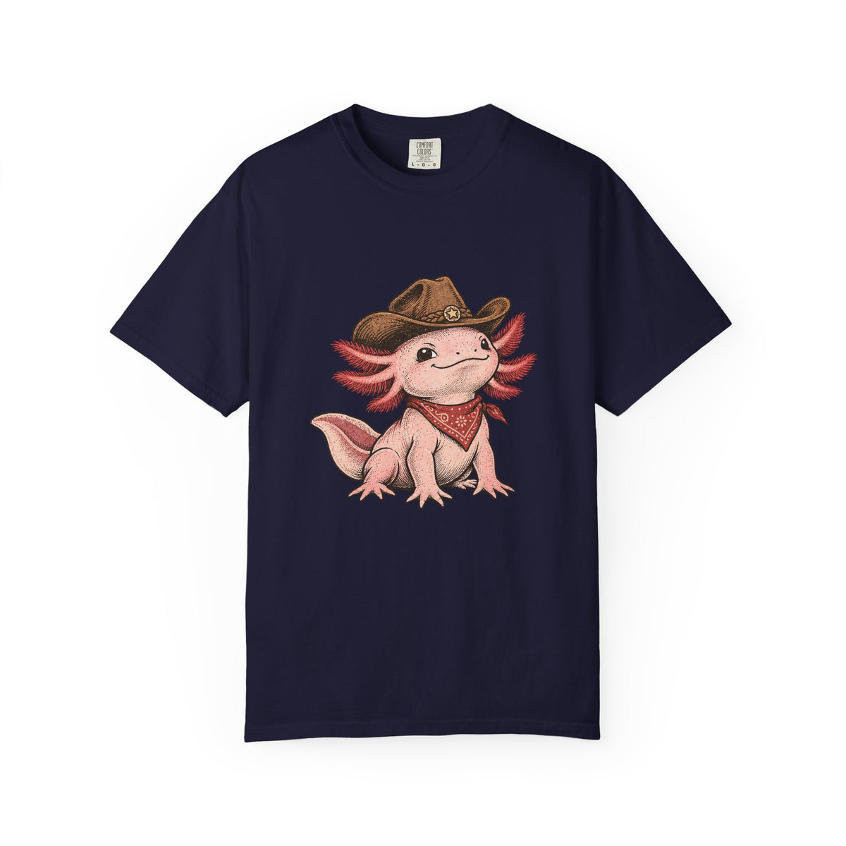 Cowboy Axolotl Shirt, Comfort Colors Heavyweight Tee, Hand-Drawn Western Graphic