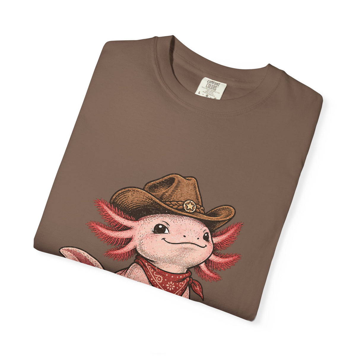 Cowboy Axolotl Shirt, Comfort Colors Heavyweight Tee, Hand-Drawn Western Graphic
