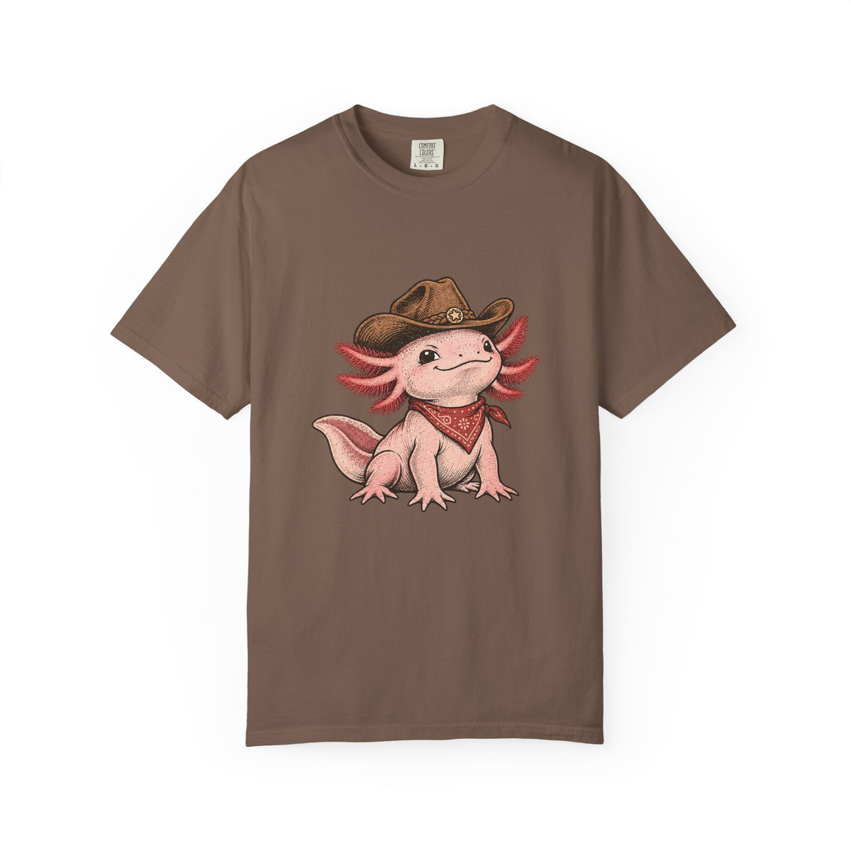 Cowboy Axolotl Shirt, Comfort Colors Heavyweight Tee, Hand-Drawn Western Graphic