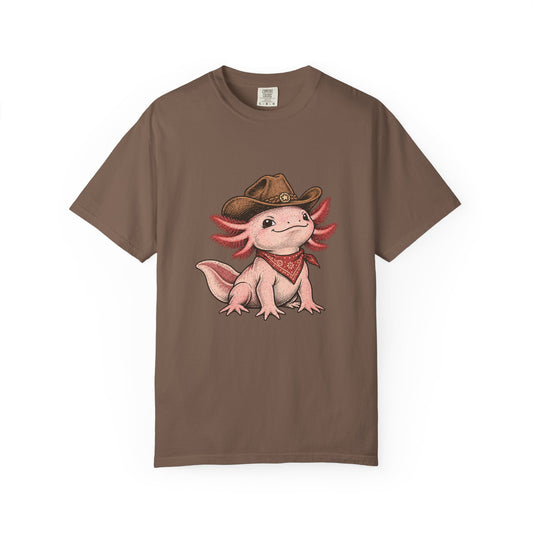 Cowboy Axolotl Shirt, Comfort Colors Heavyweight Tee, Hand-Drawn Western Graphic