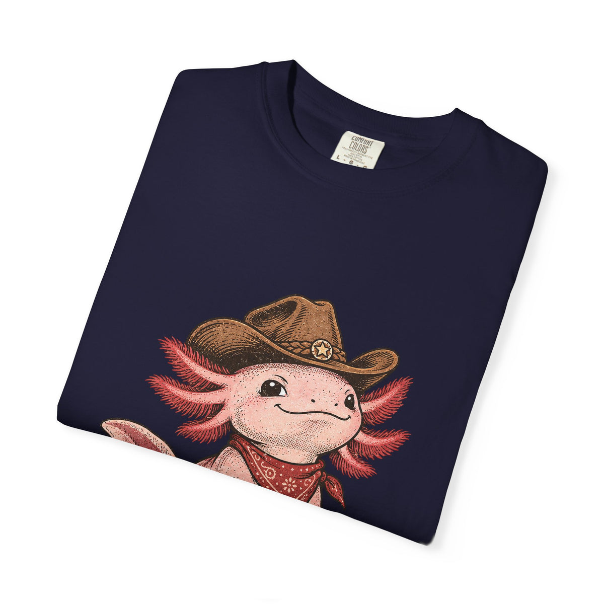 Cowboy Axolotl Shirt, Comfort Colors Heavyweight Tee, Hand-Drawn Western Graphic