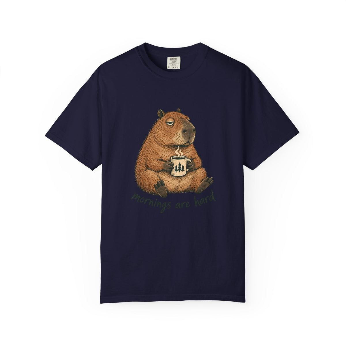 Mornings Are Hard Shirt, Comfort Colors Coffee Tee, Hand-Drawn Capybara