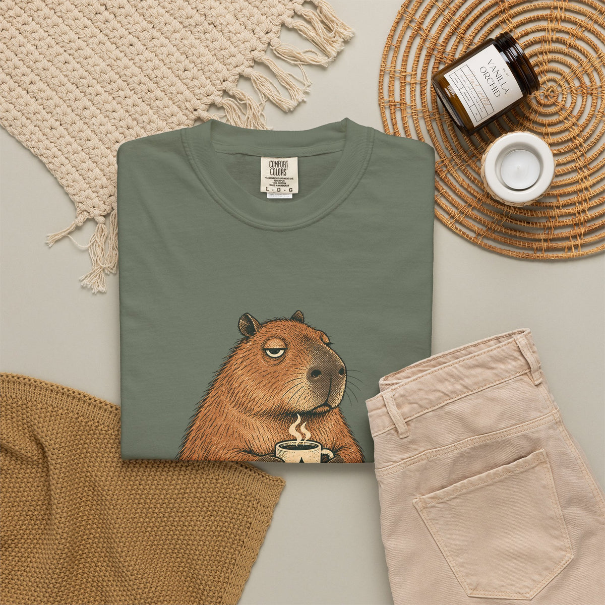 Mornings Are Hard Shirt, Comfort Colors Coffee Tee, Hand-Drawn Capybara