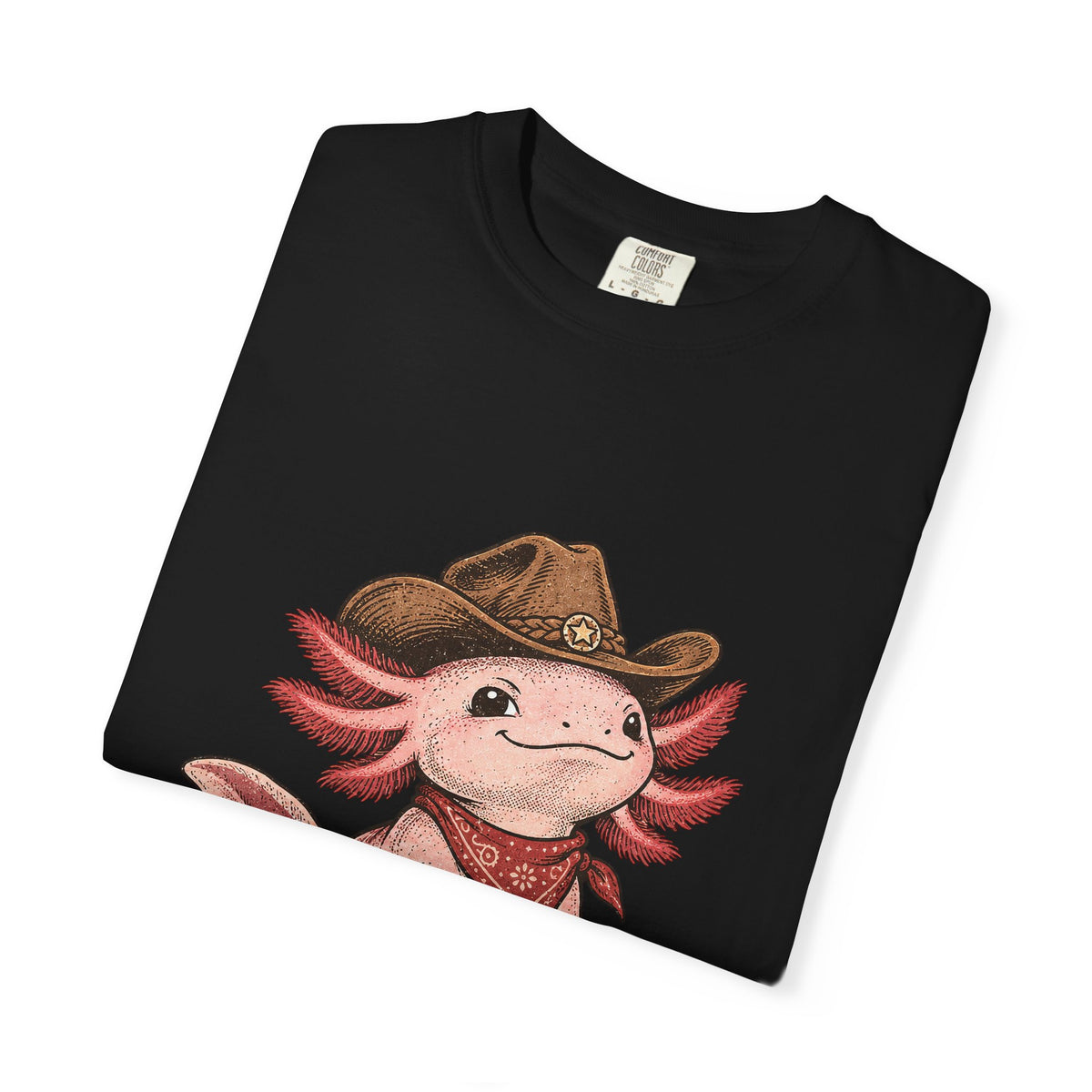 Cowboy Axolotl Shirt, Comfort Colors Heavyweight Tee, Hand-Drawn Western Graphic