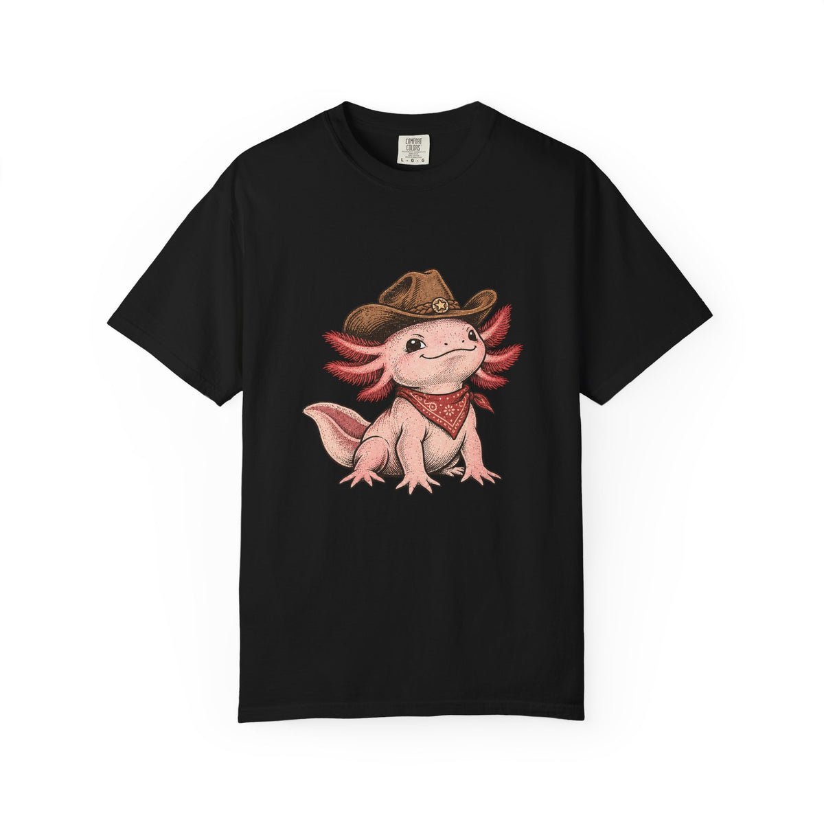 Cowboy Axolotl Shirt, Comfort Colors Heavyweight Tee, Hand-Drawn Western Graphic