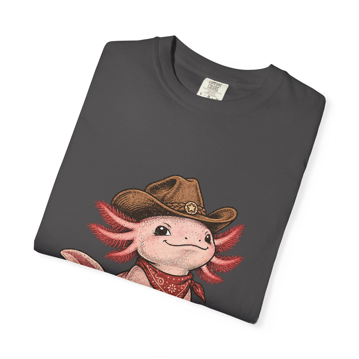 Cowboy Axolotl Shirt, Comfort Colors Heavyweight Tee, Hand-Drawn Western Graphic
