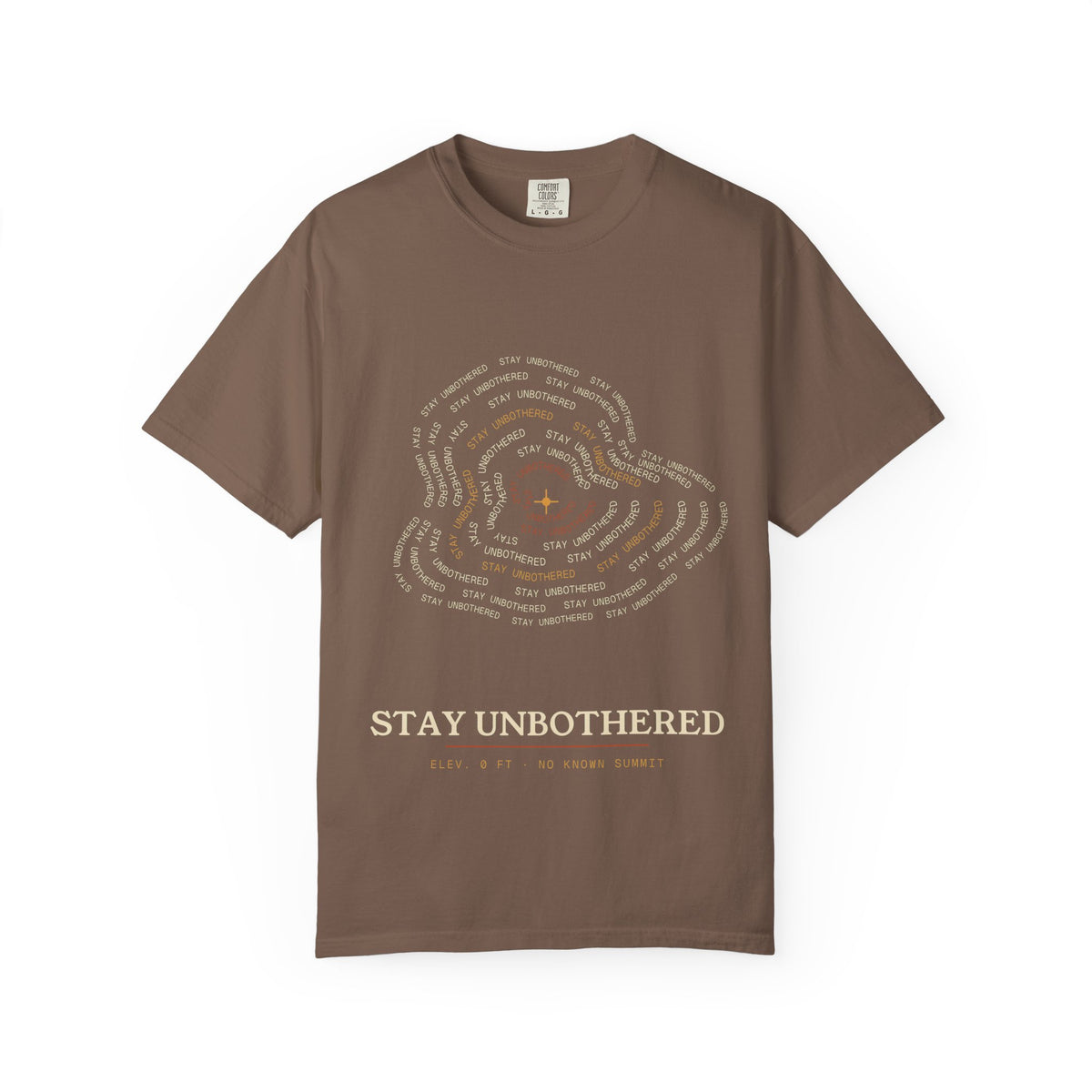 Stay Unbothered topographic map t-shirt, contour lines made of typography, on Comfort Colors garment-dyed tee