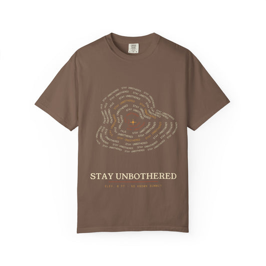 Stay Unbothered topographic map t-shirt, contour lines made of typography, on Comfort Colors garment-dyed tee