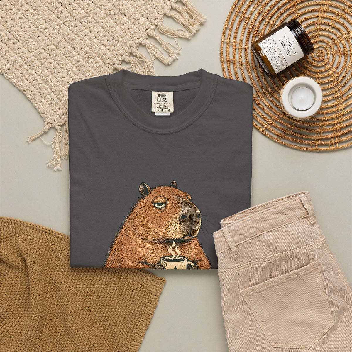 Mornings Are Hard Shirt, Comfort Colors Coffee Tee, Hand-Drawn Capybara