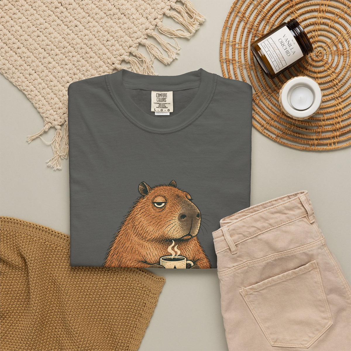 Mornings Are Hard Shirt, Comfort Colors Coffee Tee, Hand-Drawn Capybara
